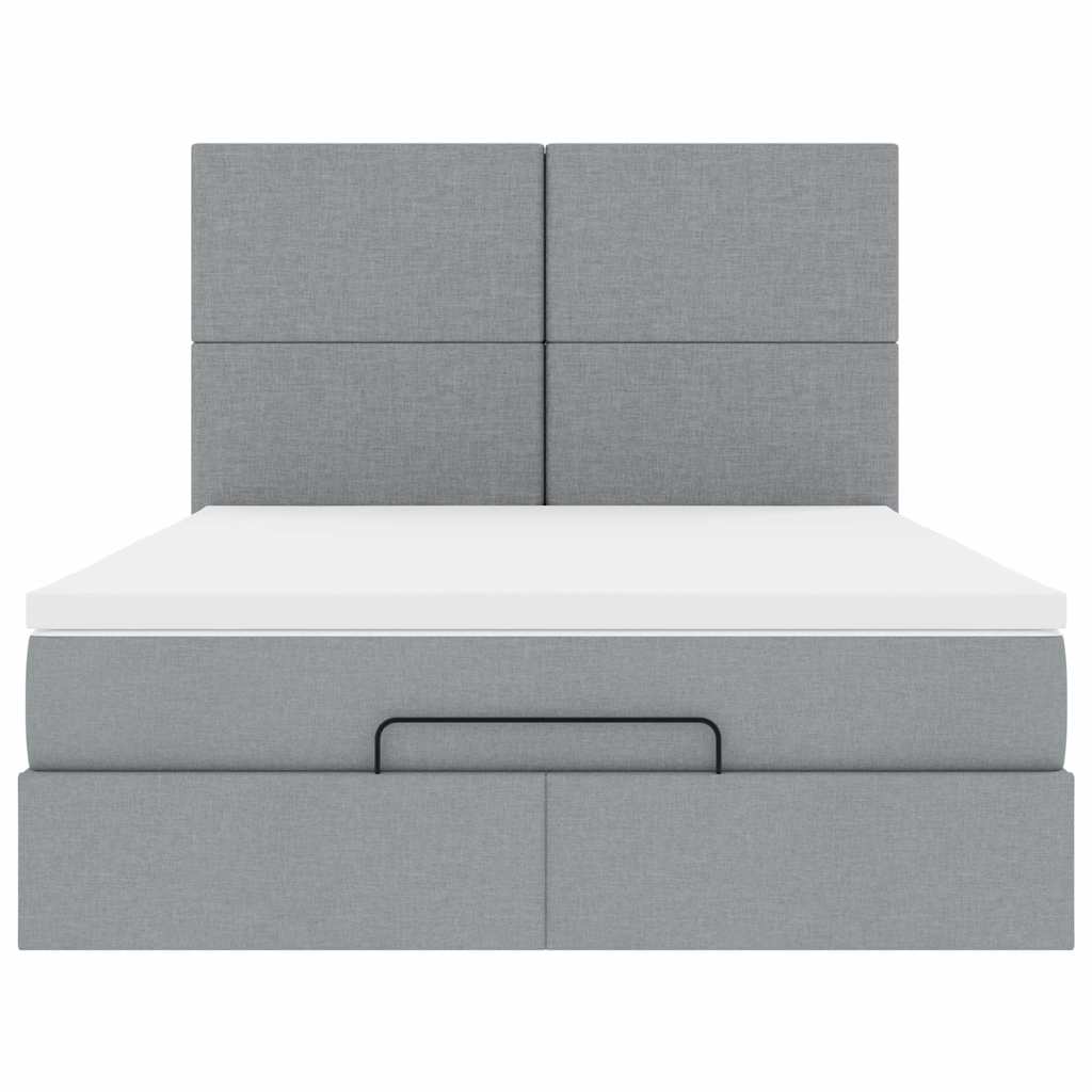 Cadre de lit ottoman et matelas gris clair 140x190 cm tissu