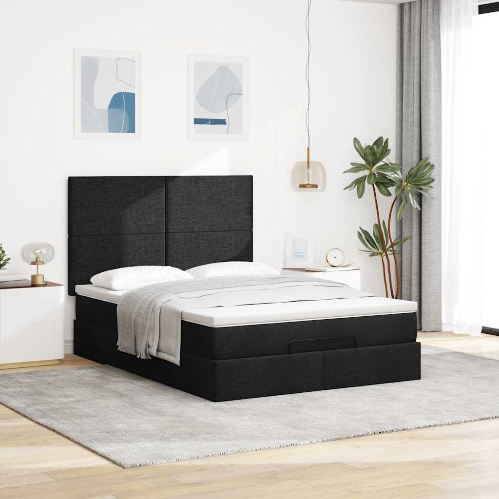 Cadre de lit ottoman avec matelas noir 140x190 cm tissu - XIOS