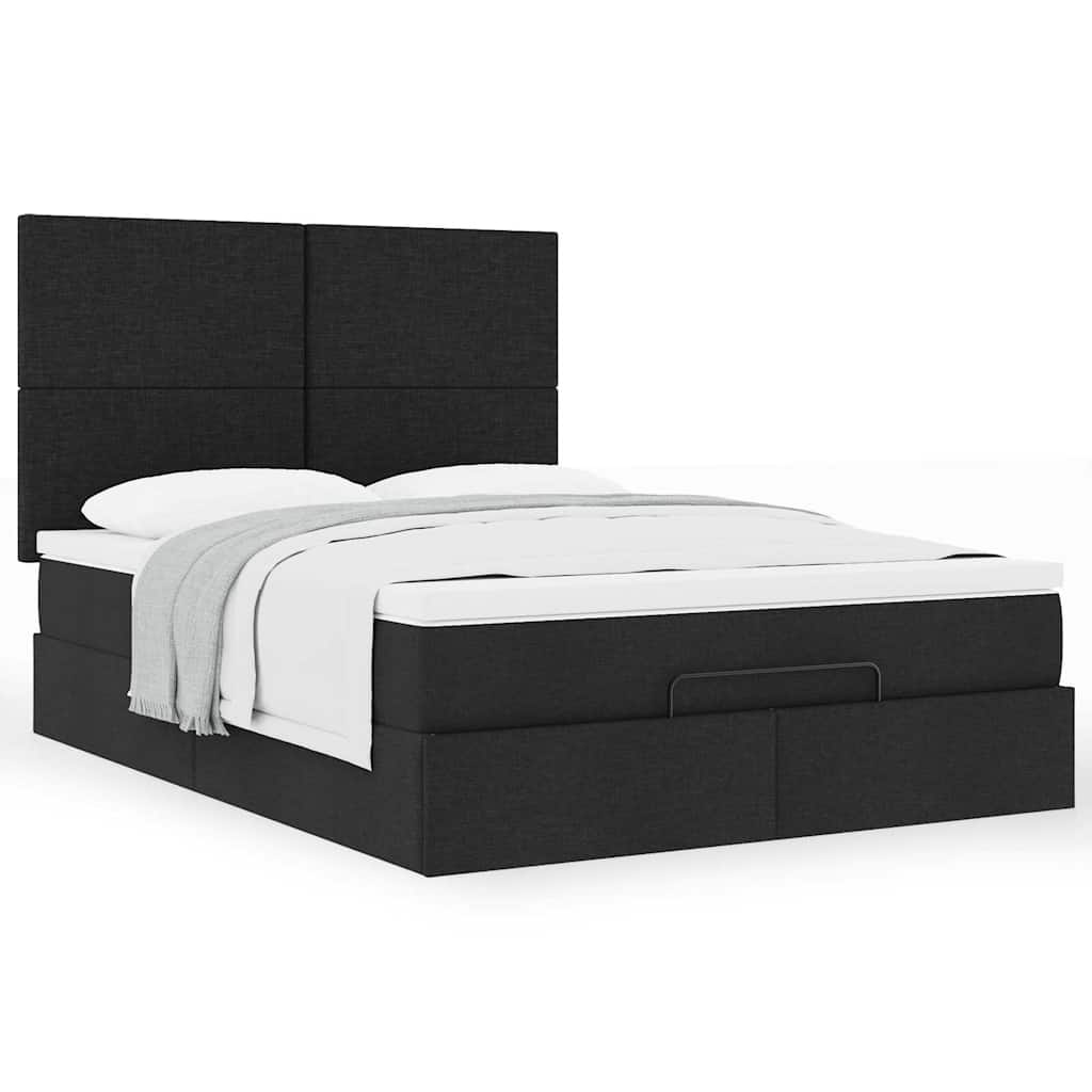 Cadre de lit ottoman avec matelas noir 140x190 cm tissu - XIOS