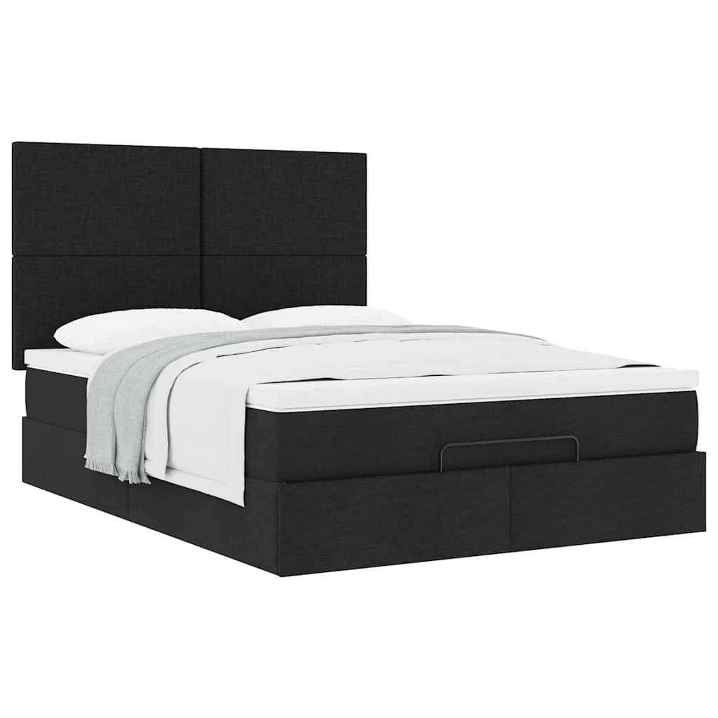 Cadre de lit ottoman avec matelas noir 140x190 cm tissu - XIOS