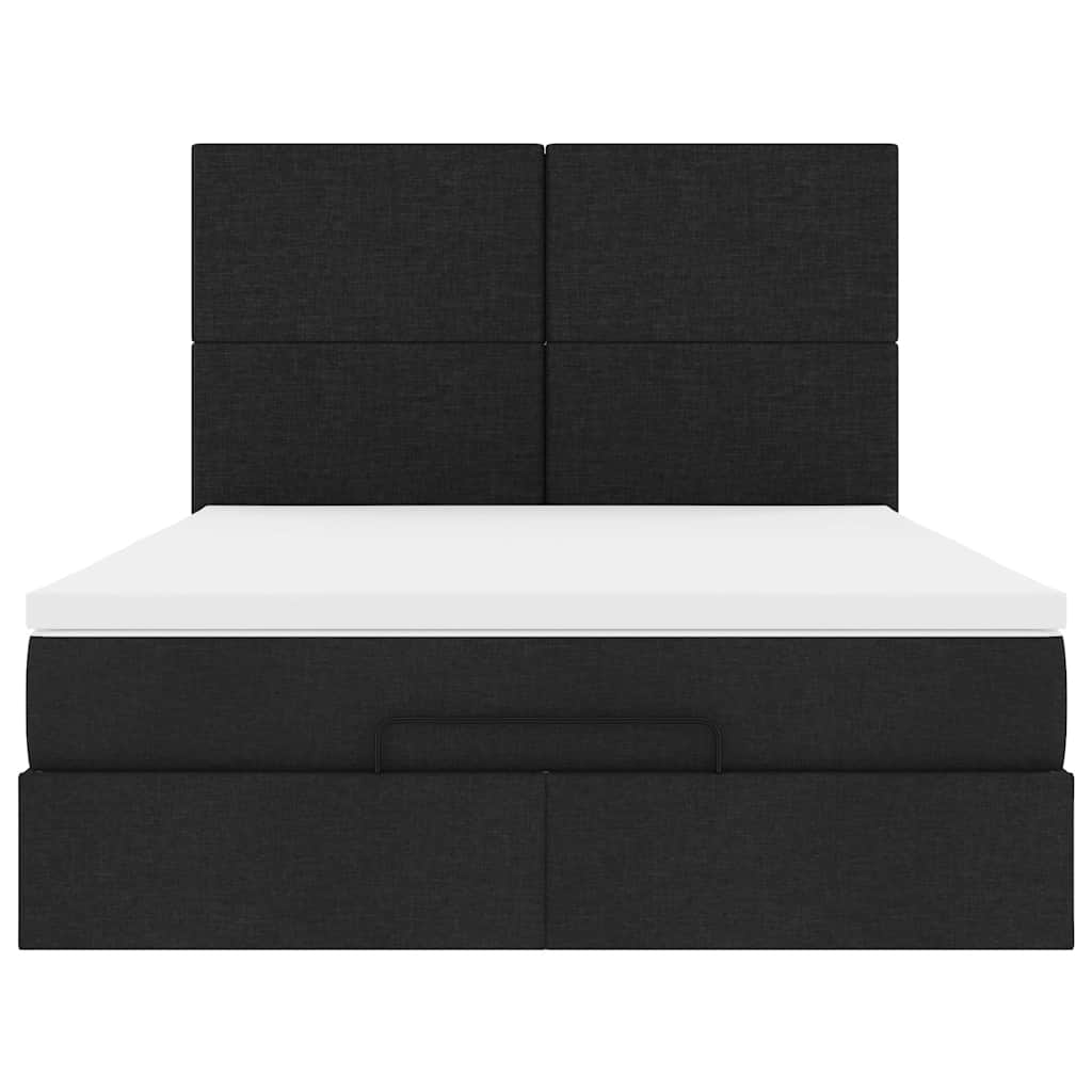 Cadre de lit ottoman avec matelas noir 140x190 cm tissu - XIOS