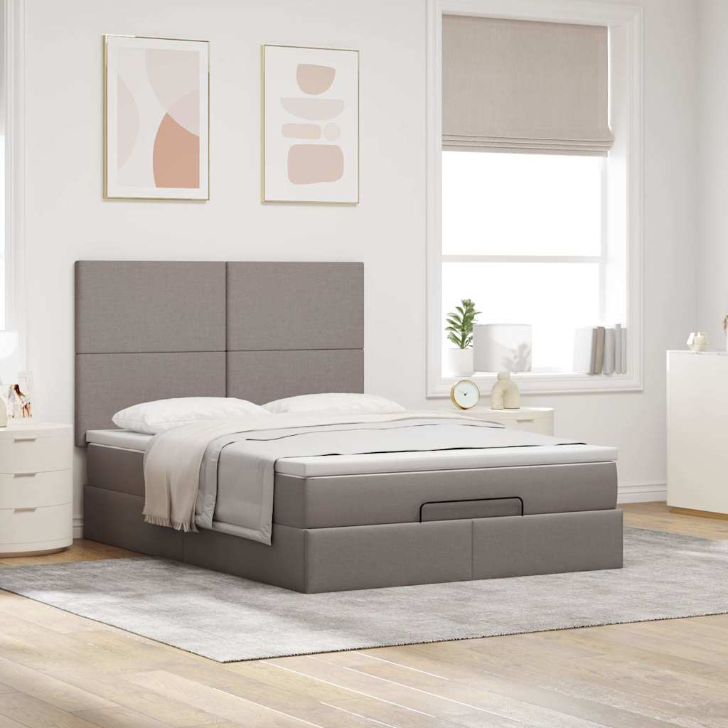 Cadre de lit ottoman avec matelas taupe 140x190 cm tissu