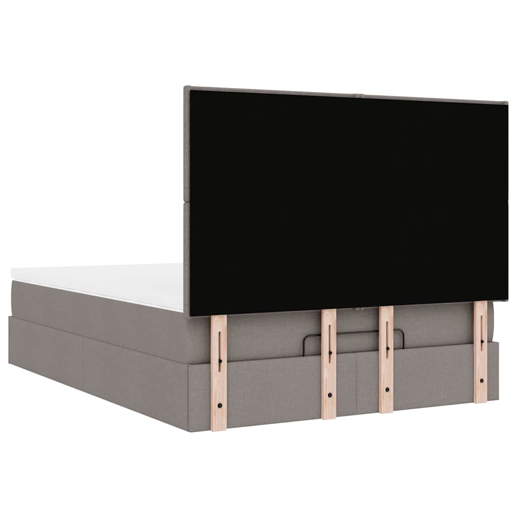 Cadre de lit ottoman avec matelas taupe 140x190 cm tissu - XIOS