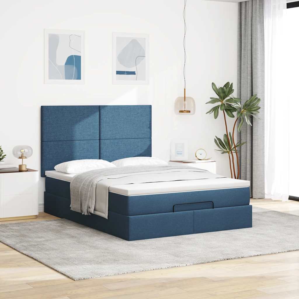 Cadre de lit ottoman avec matelas bleu 140x190 cm tissu - XIOS