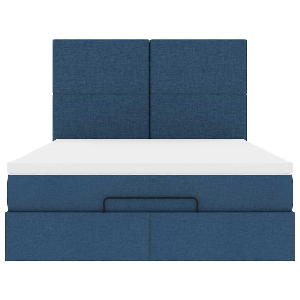 Cadre de lit ottoman avec matelas bleu 140x190 cm tissu - XIOS
