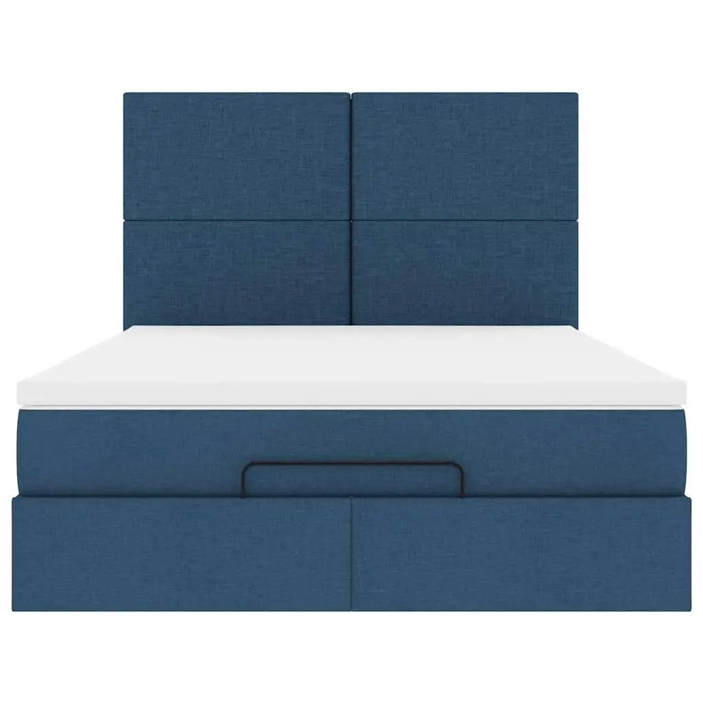 Cadre de lit ottoman avec matelas bleu 140x190 cm tissu - XIOS