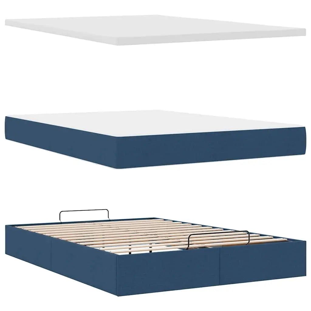 Cadre de lit ottoman avec matelas bleu 140x190 cm tissu - XIOS