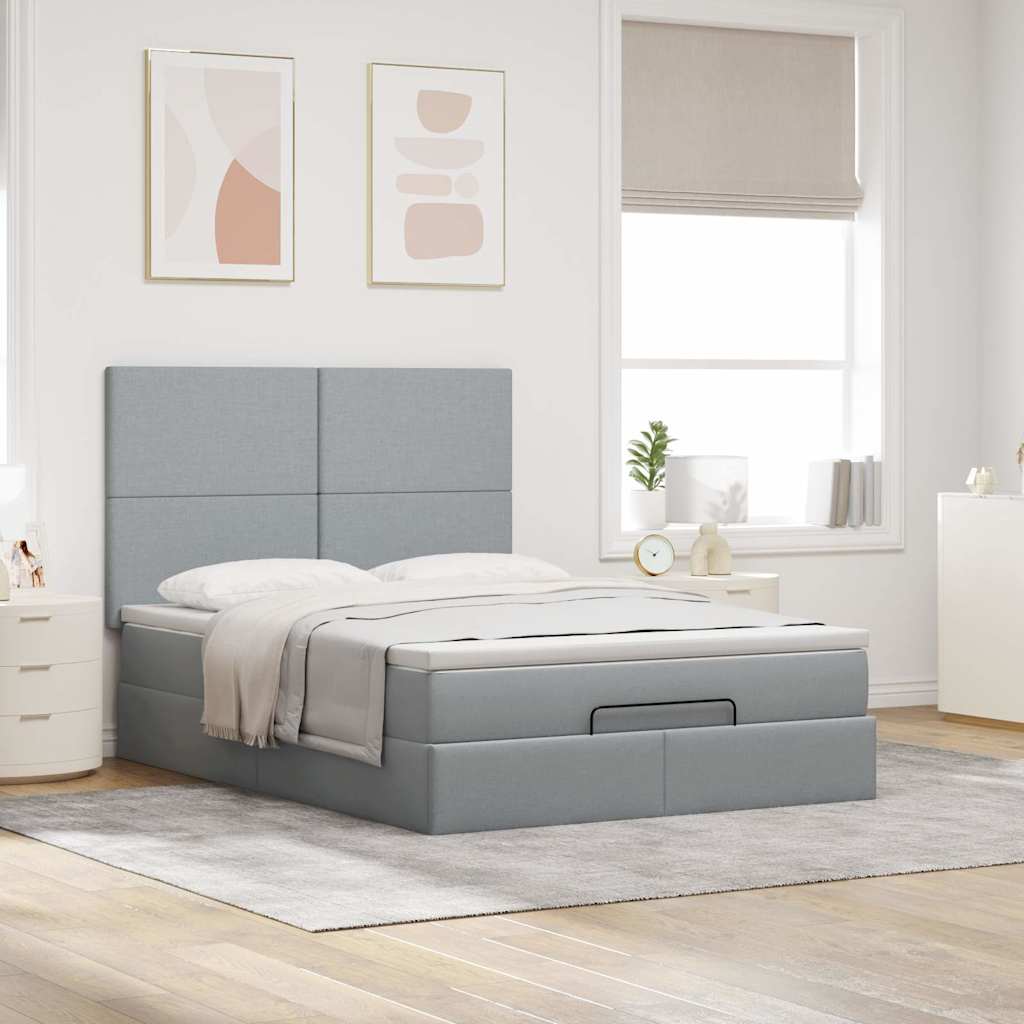 Cadre de lit ottoman et matelas gris clair 140x200 cm tissu