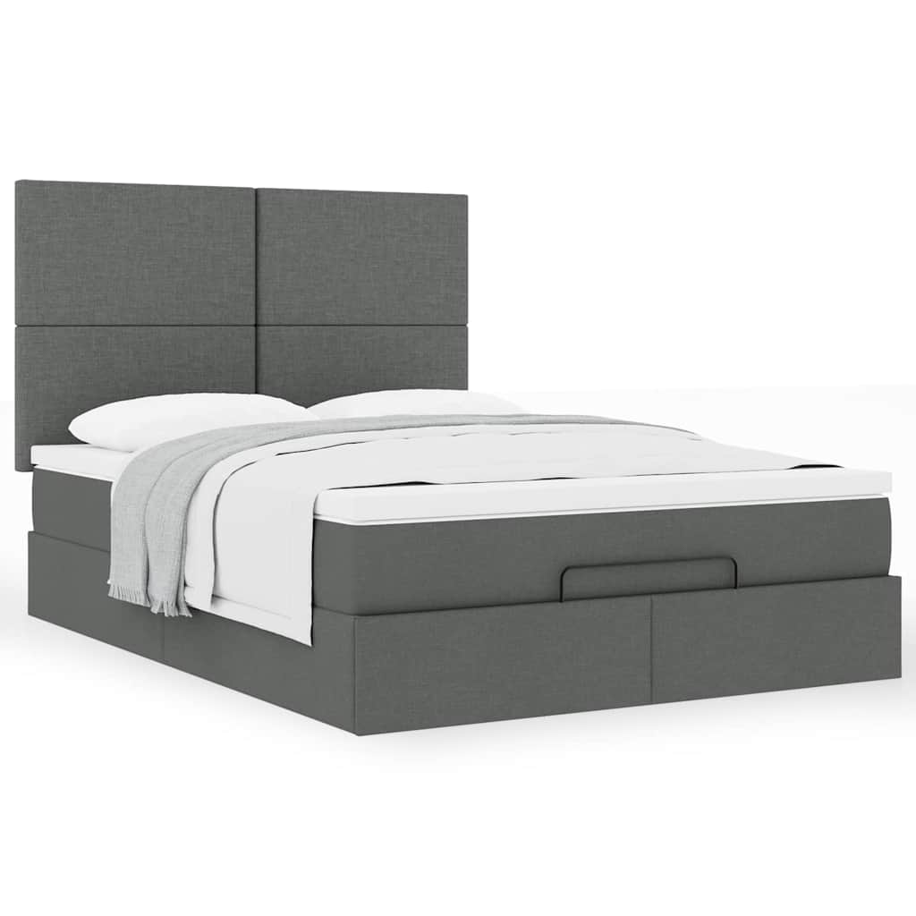 Cadre de lit ottoman avec matelas gris foncé 140x200 cm tissu - XIOS