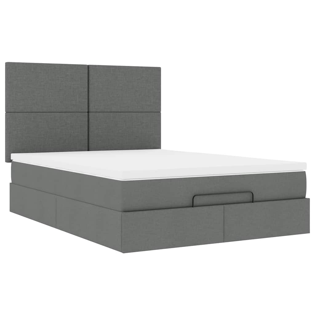 Cadre de lit ottoman avec matelas gris foncé 140x200 cm tissu - XIOS