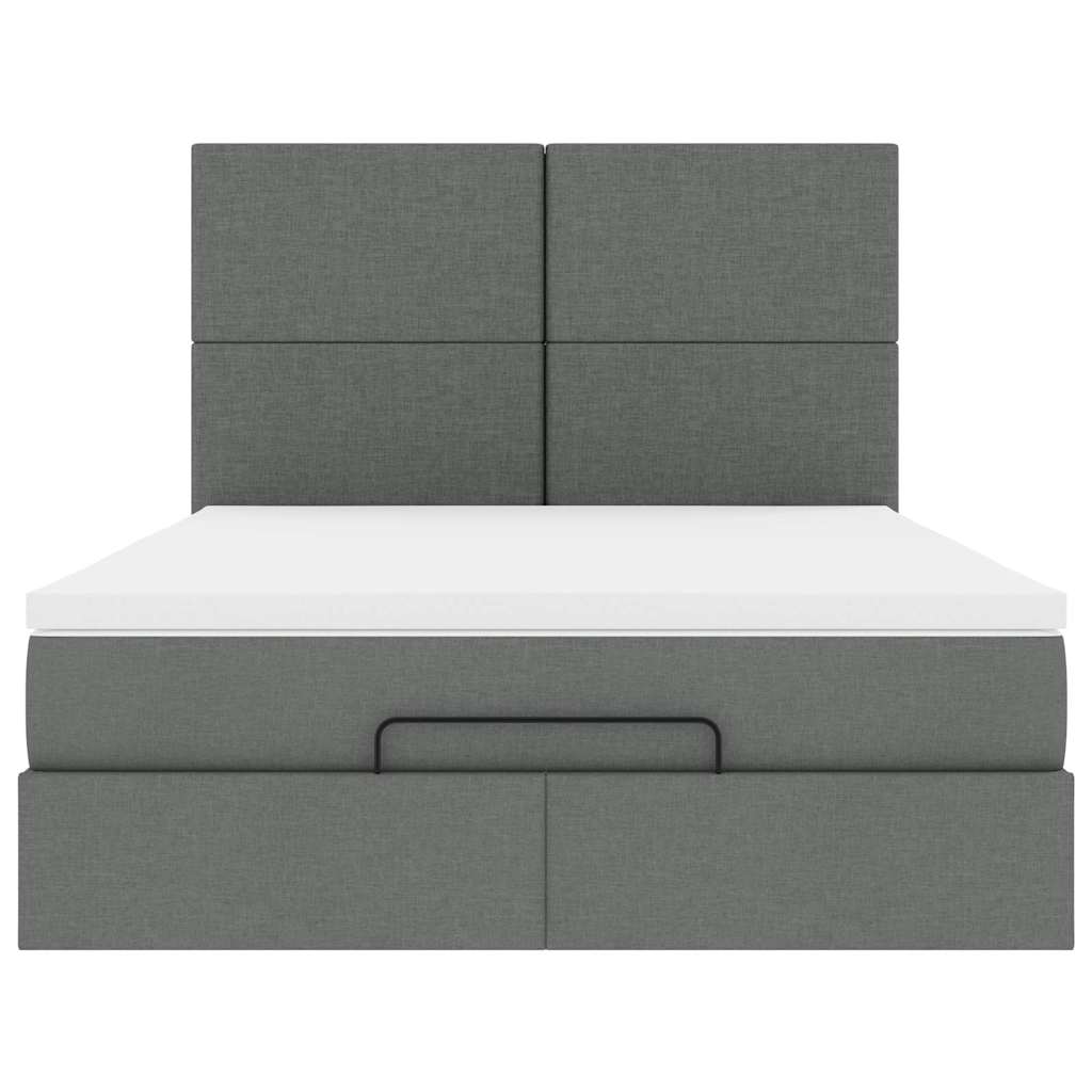 Cadre de lit ottoman avec matelas gris foncé 140x200 cm tissu