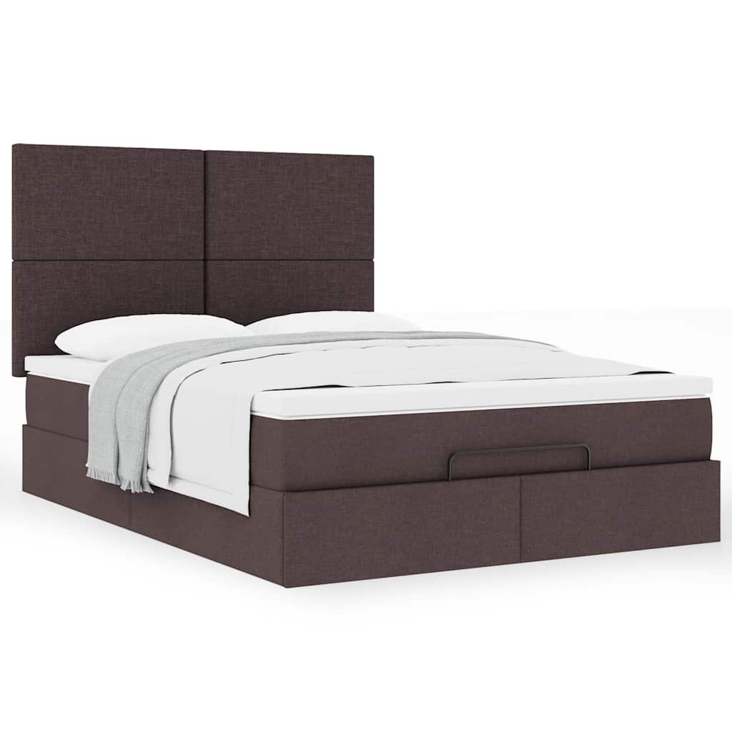 Cadre de lit ottoman avec matelas marron foncé 140x200 cm tissu - XIOS