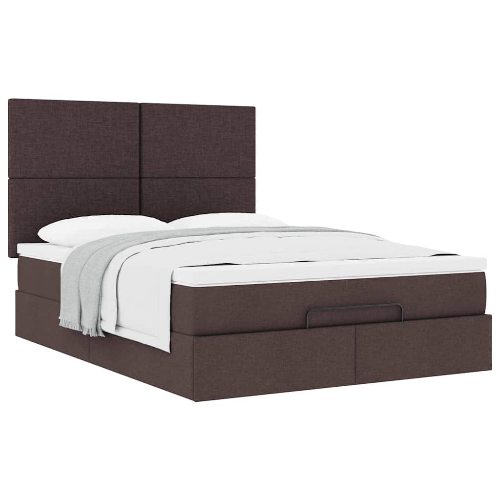 Cadre de lit ottoman avec matelas marron foncé 140x200 cm tissu - XIOS
