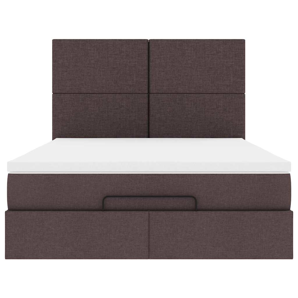 Cadre de lit ottoman avec matelas marron foncé 140x200 cm tissu - XIOS