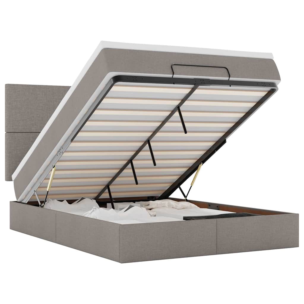 Cadre de lit ottoman avec matelas taupe 140x200 cm tissu - XIOS