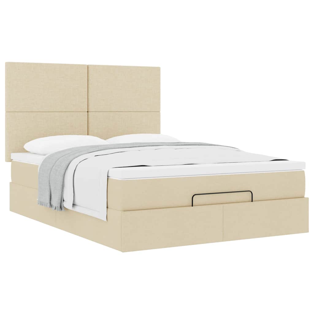 Cadre de lit ottoman avec matelas crème 140x200 cm tissu - XIOS