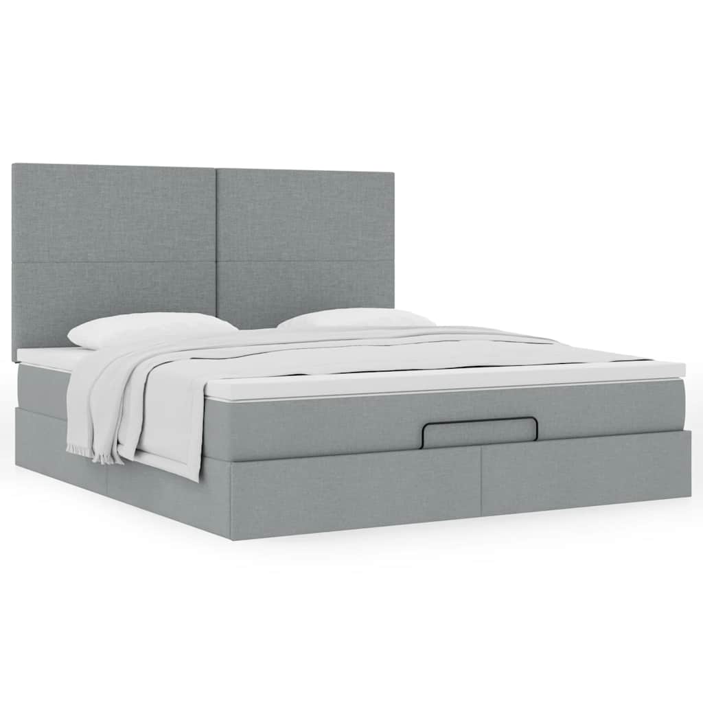 Cadre de lit ottoman et matelas gris clair 160x200cm tissu - XIOS