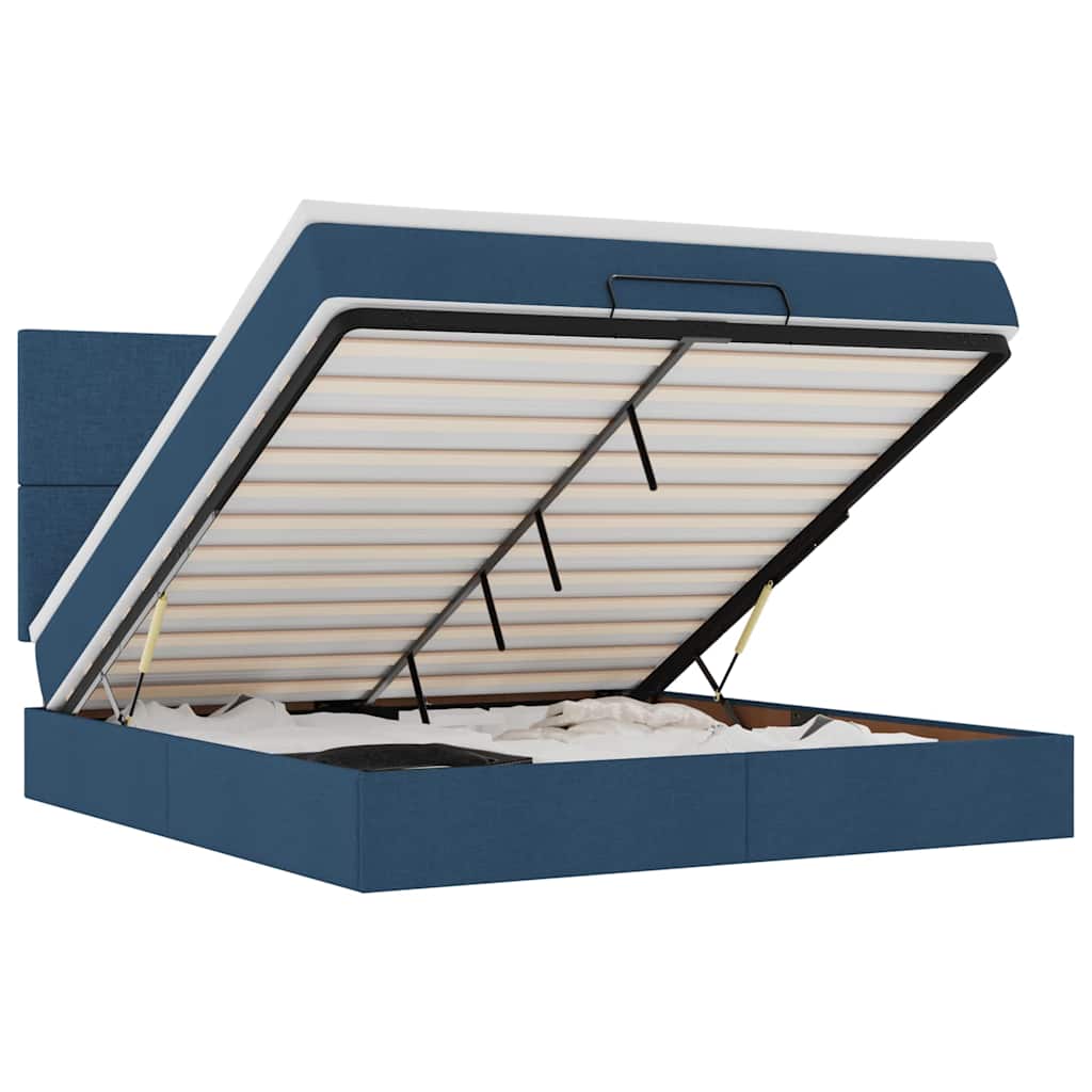 Cadre de lit ottoman avec matelas bleu 160x200 cm tissu - XIOS
