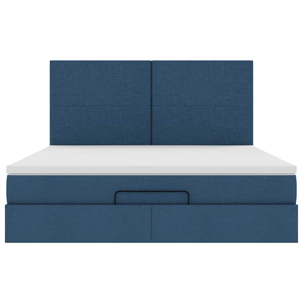 Cadre de lit ottoman avec matelas bleu 160x200 cm tissu - XIOS