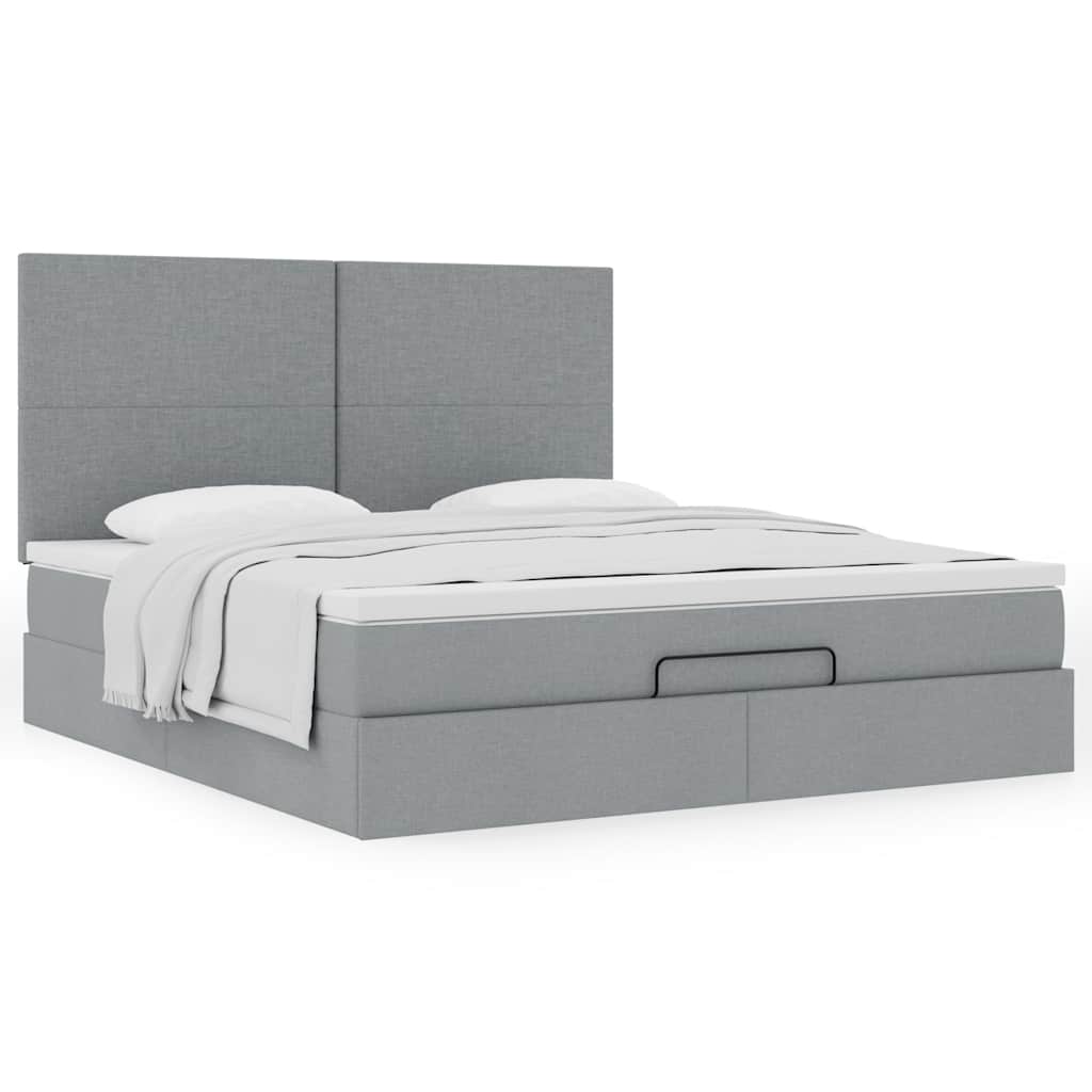Cadre de lit ottoman et matelas gris clair 180x200 cm tissu - XIOS