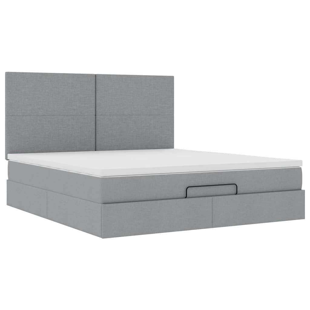 Cadre de lit ottoman et matelas gris clair 180x200 cm tissu - XIOS