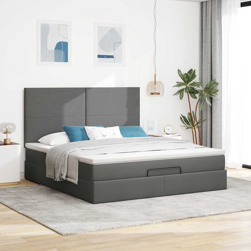 Cadre de lit ottoman avec matelas gris foncé 180x200 cm tissu - XIOS
