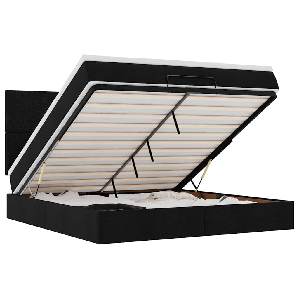 Cadre de lit ottoman avec matelas noir 180x200 cm tissu - XIOS