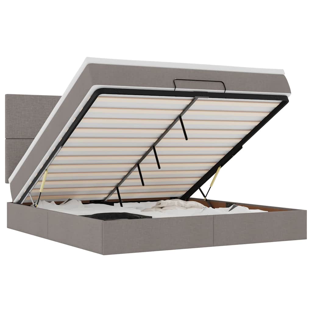 Cadre de lit ottoman avec matelas taupe 180x200 cm tissu - XIOS