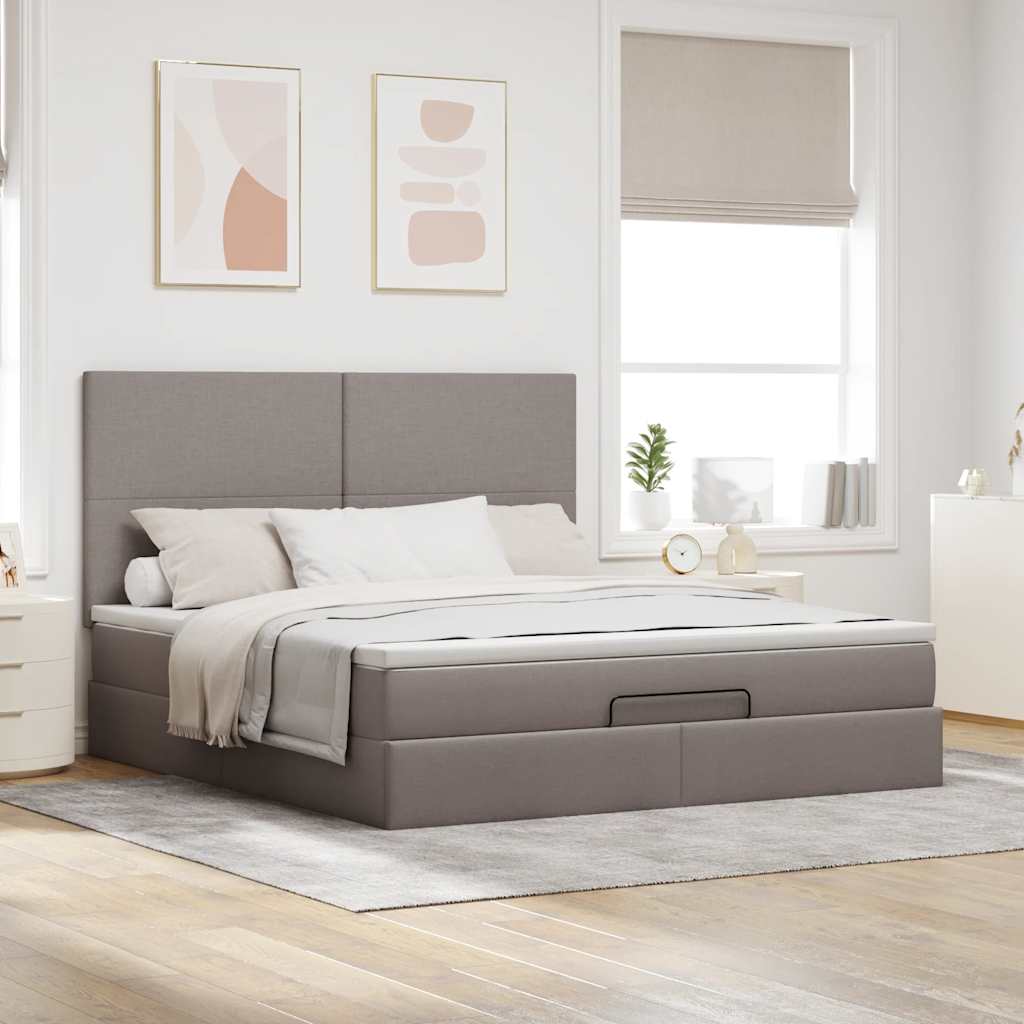 Cadre de lit ottoman avec matelas taupe 180x200 cm tissu - XIOS