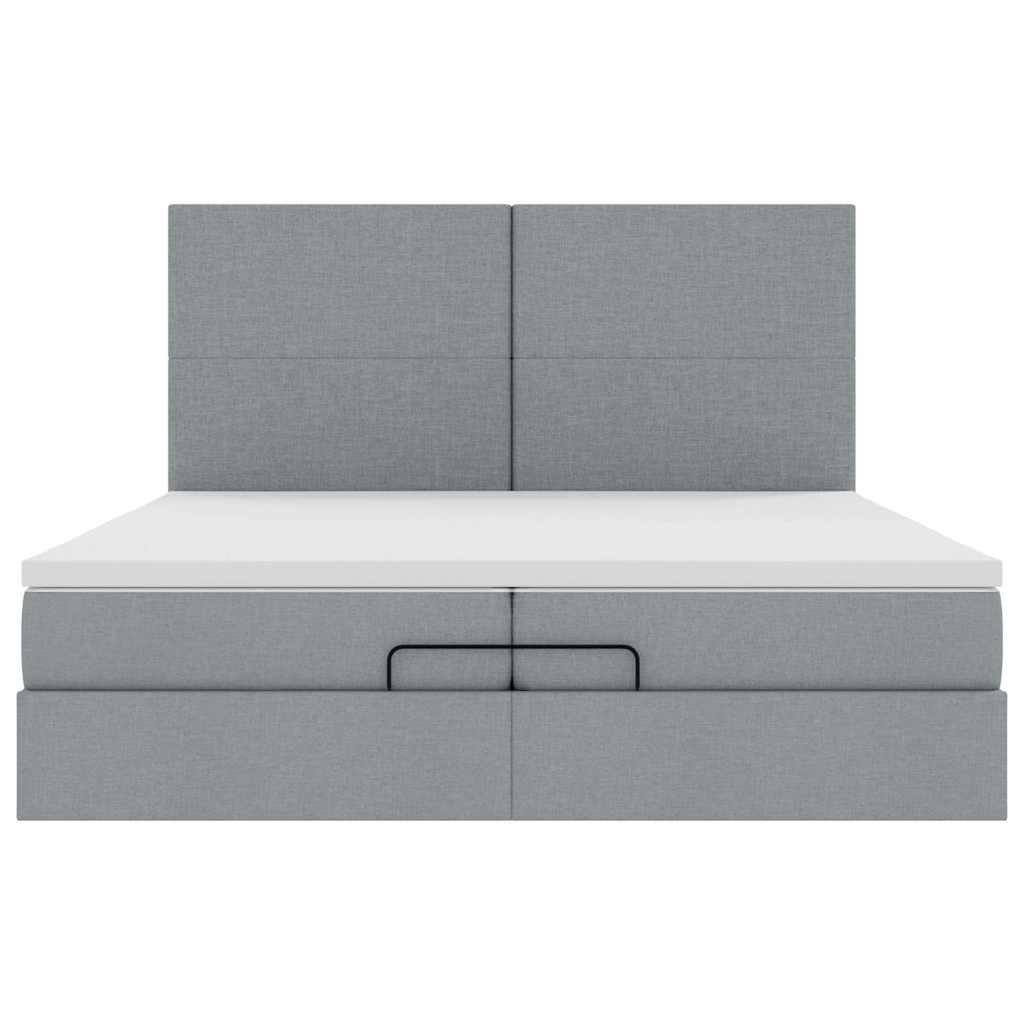 Cadre de lit ottoman et matelas gris clair 200x200cm tissu - XIOS