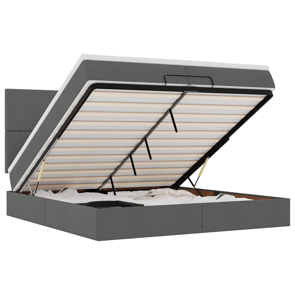 Cadre de lit ottoman avec matelas gris foncé 200x200cm tissu - XIOS