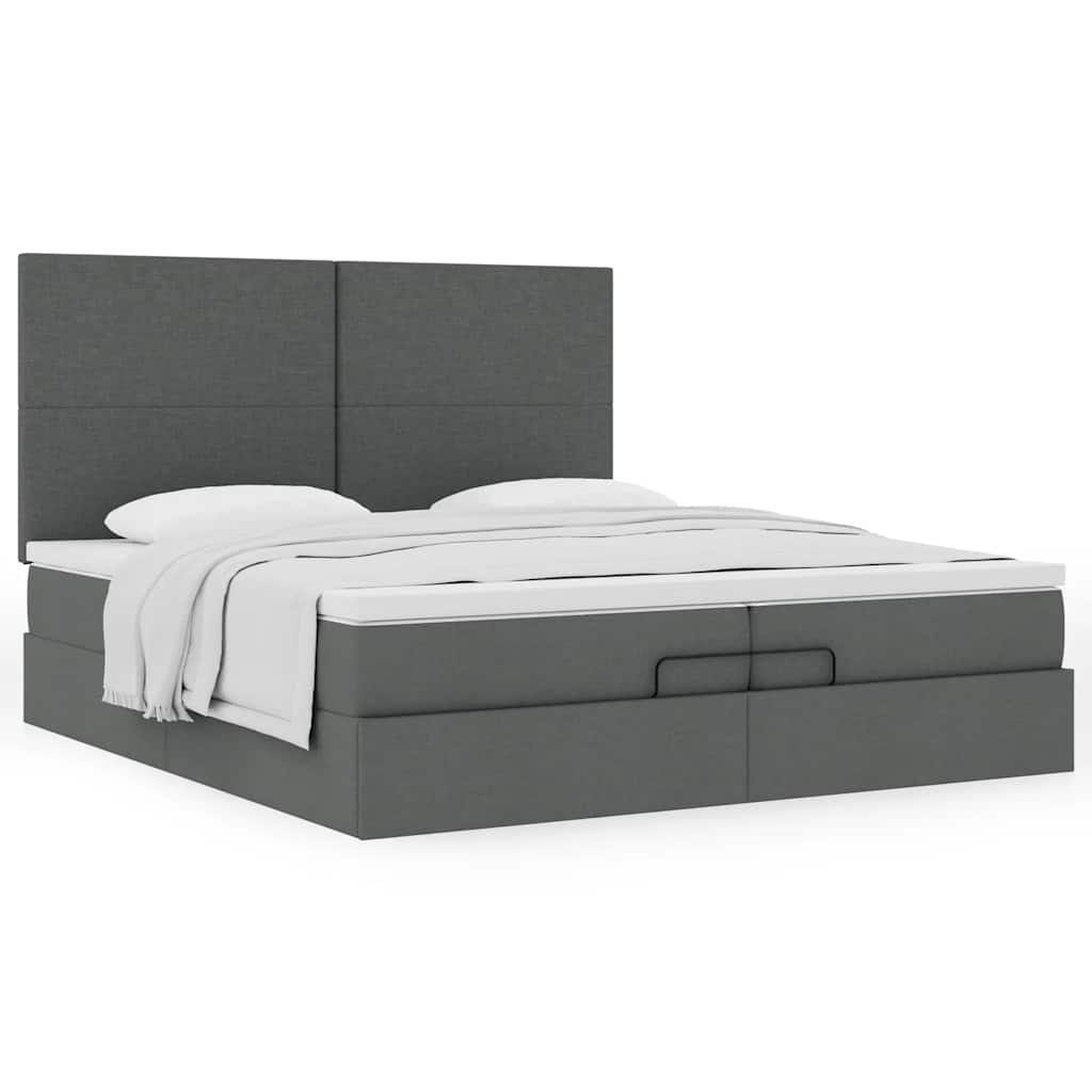Cadre de lit ottoman avec matelas gris foncé 200x200cm tissu - XIOS