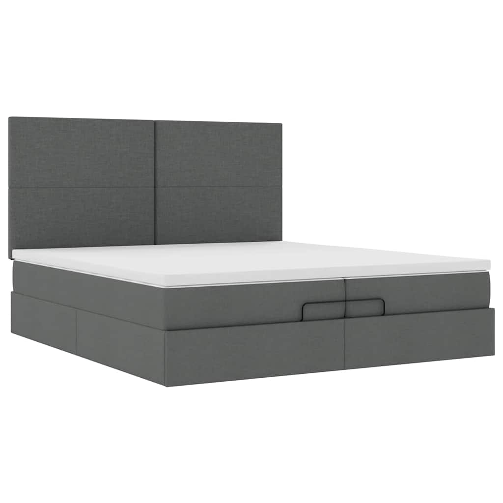Cadre de lit ottoman avec matelas gris foncé 200x200cm tissu - XIOS