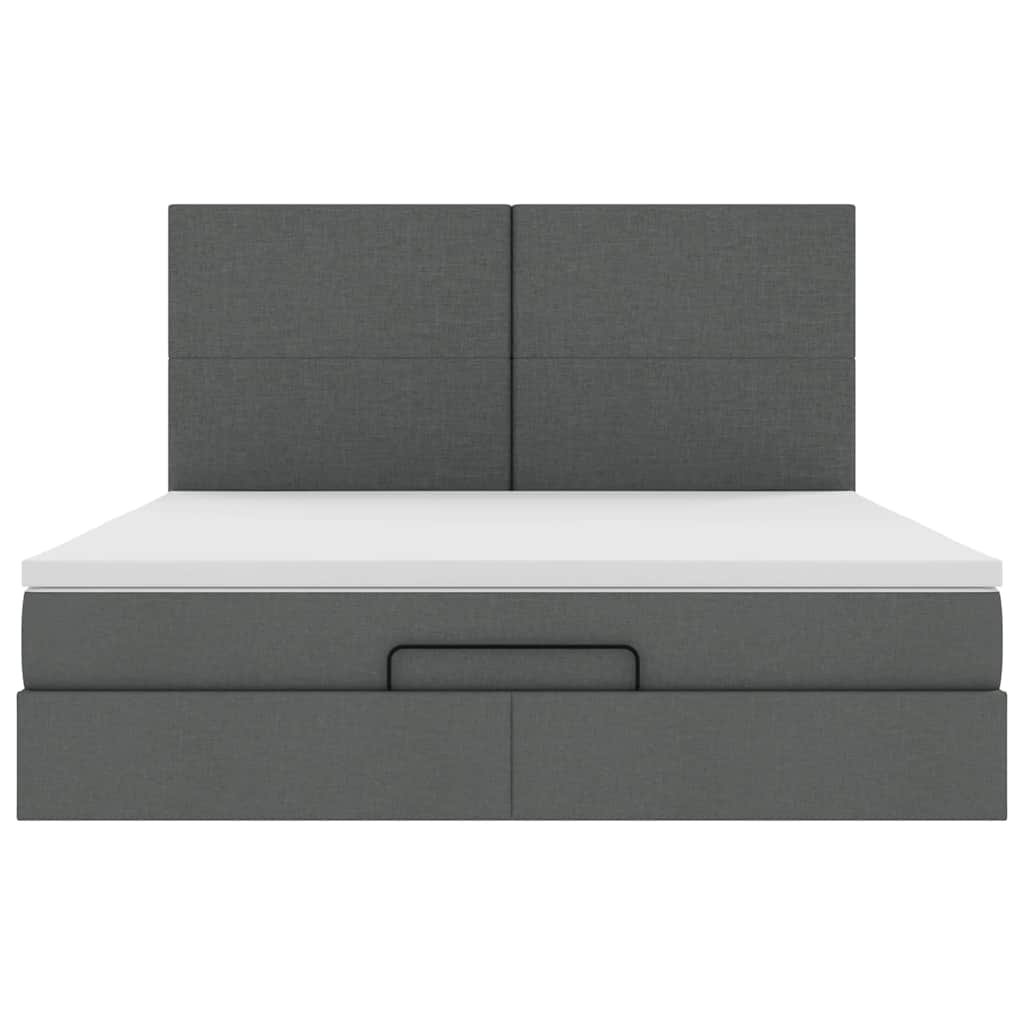 Cadre de lit ottoman avec matelas gris foncé 200x200cm tissu - XIOS