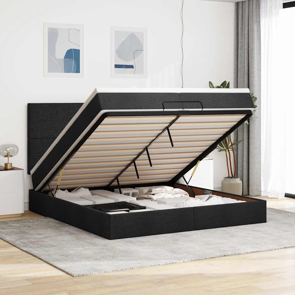 Cadre de lit ottoman avec matelas noir 200x200cm tissu - XIOS