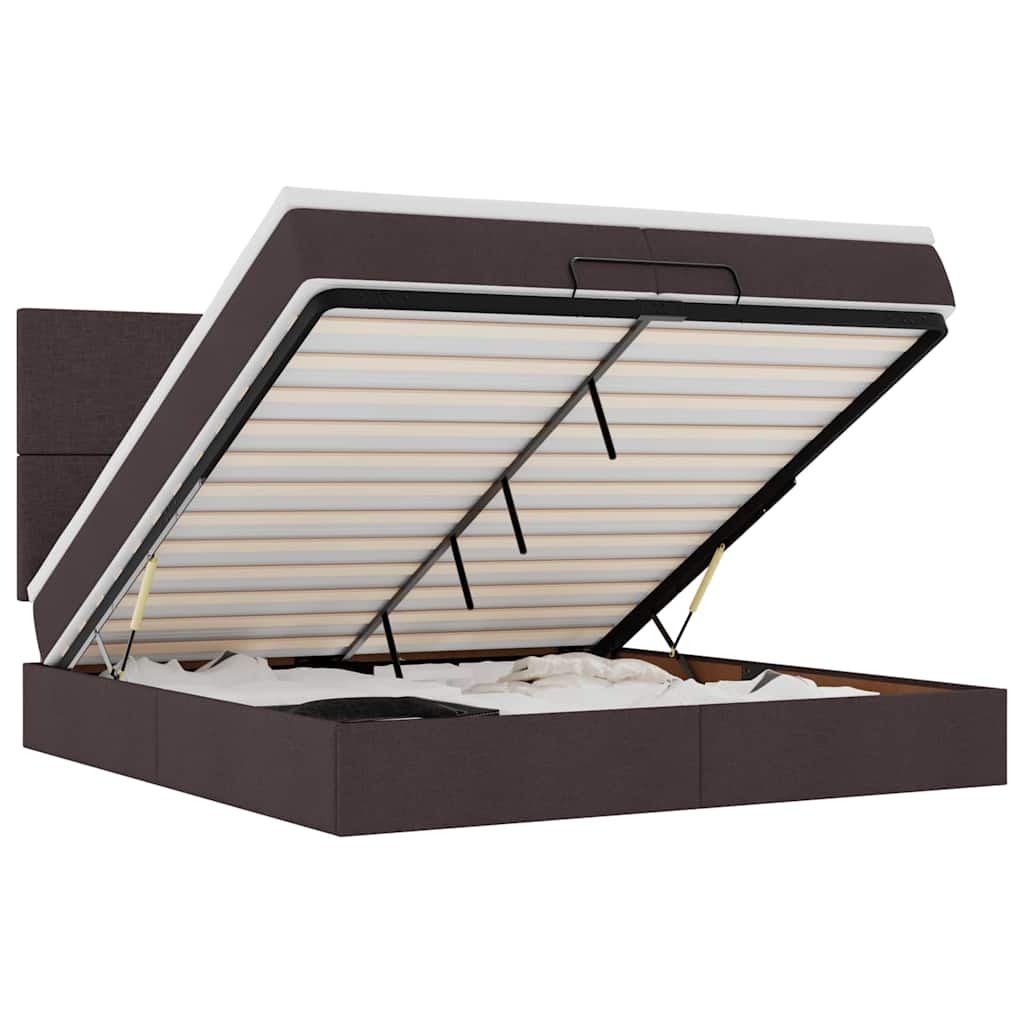 Cadre de lit ottoman avec matelas marron foncé 200x200 cm tissu - XIOS