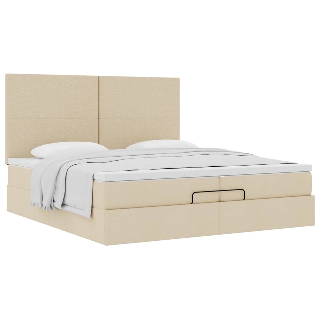 Cadre de lit ottoman avec matelas crème 200x200cm tissu - XIOS