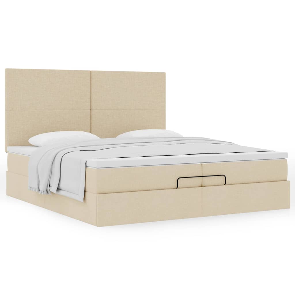 Cadre de lit ottoman avec matelas crème 200x200cm tissu - XIOS