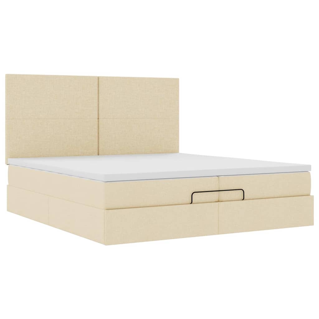 Cadre de lit ottoman avec matelas crème 200x200cm tissu - XIOS