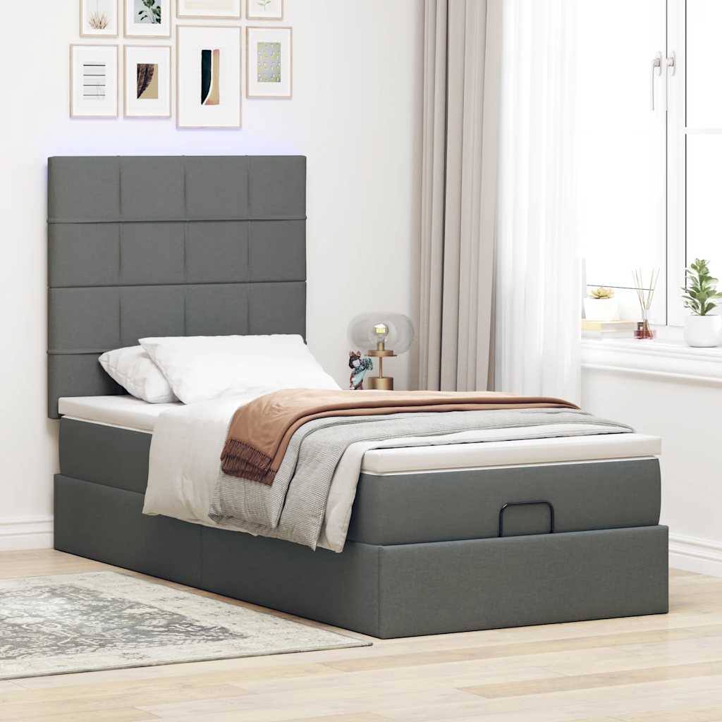 Cadre de lit ottoman avec matelas gris foncé 80x200 cm tissu - XIOS