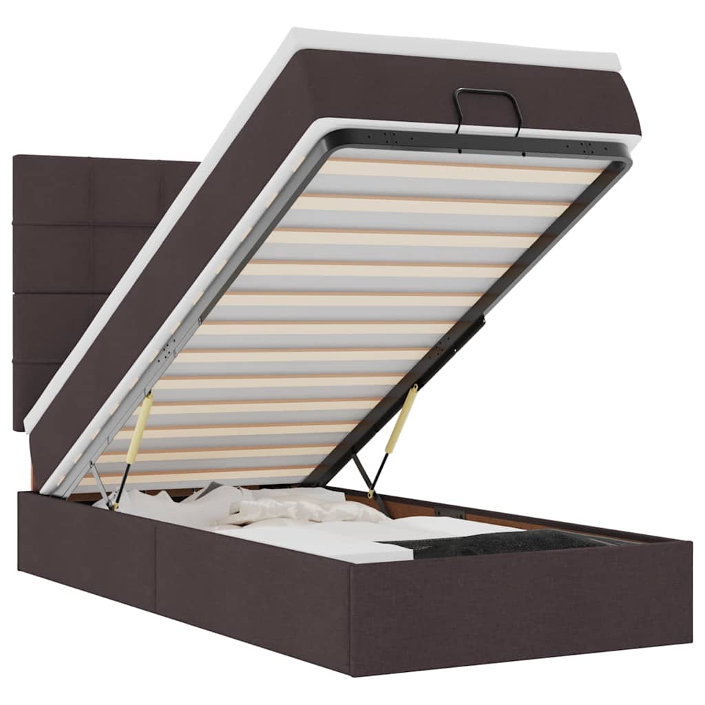 Cadre de lit ottoman avec matelas marron foncé 80x200 cm tissu - XIOS