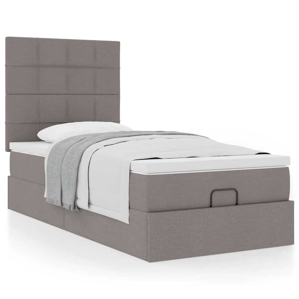 Cadre de lit ottoman avec matelas taupe 80x200 cm tissu - XIOS