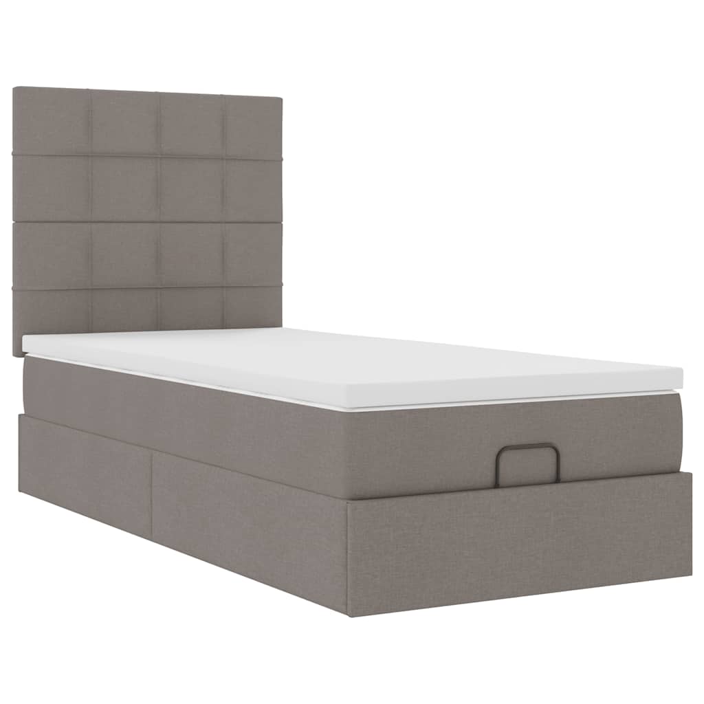 Cadre de lit ottoman avec matelas taupe 80x200 cm tissu