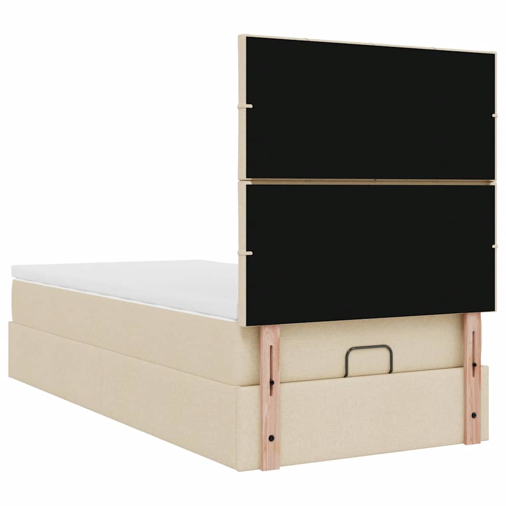 Cadre de lit ottoman avec matelas crème 90x190 cm tissu