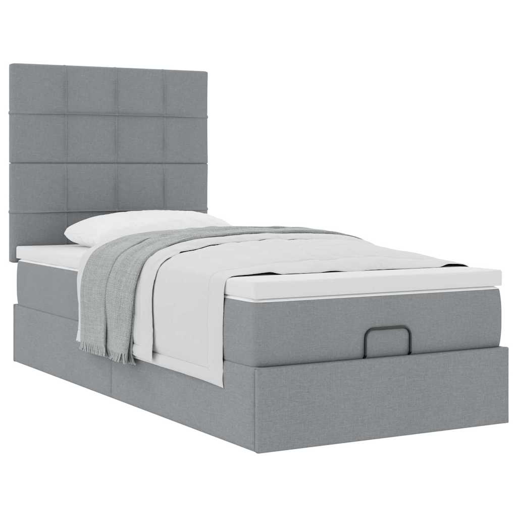 Lit ottoman avec matelas gris clair 90x200 cm tissu - XIOS