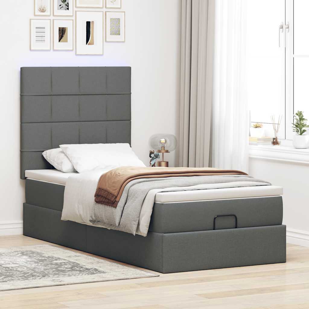 Lit ottoman avec matelas gris foncé 90x200 cm tissu - XIOS
