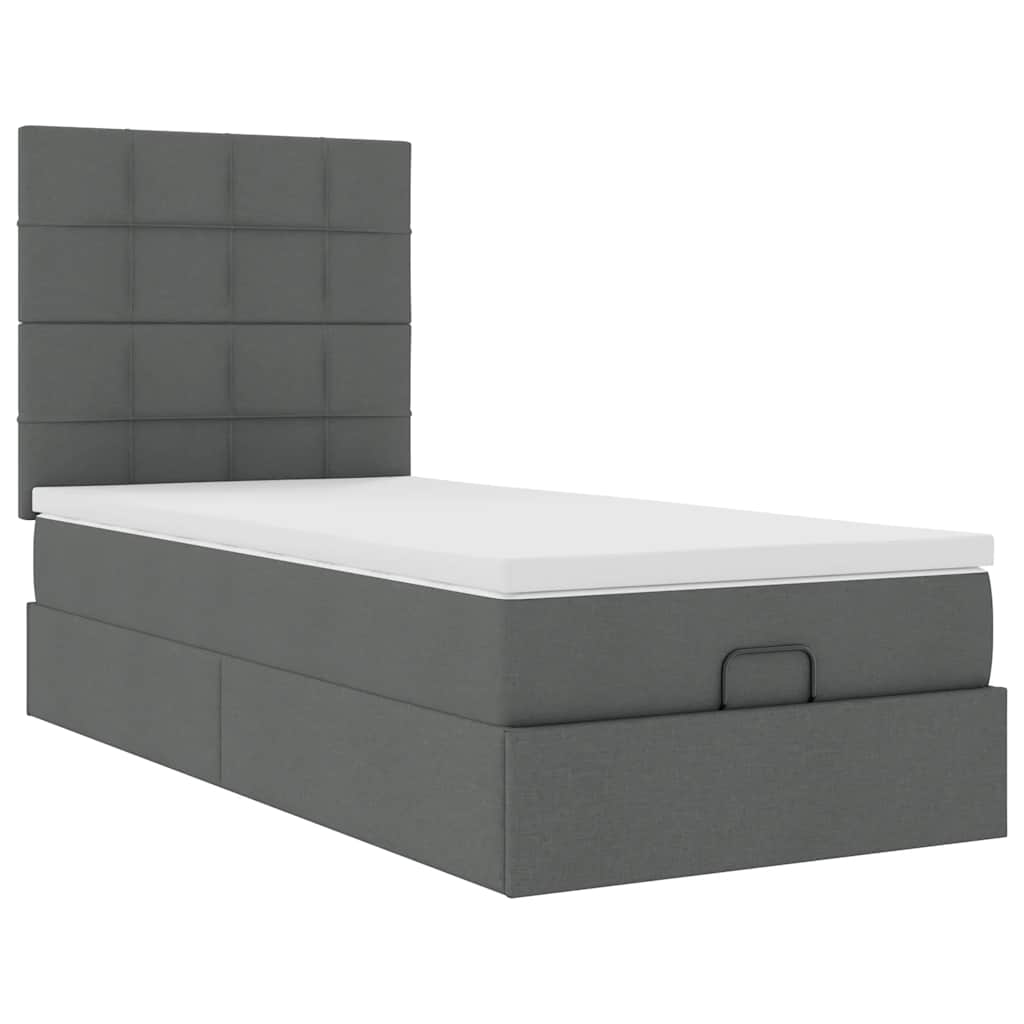 Lit ottoman avec matelas gris foncé 90x200 cm tissu - XIOS