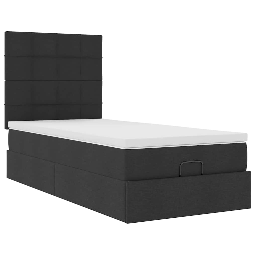 Lit ottoman avec matelas noir 90x200 cm tissu - XIOS