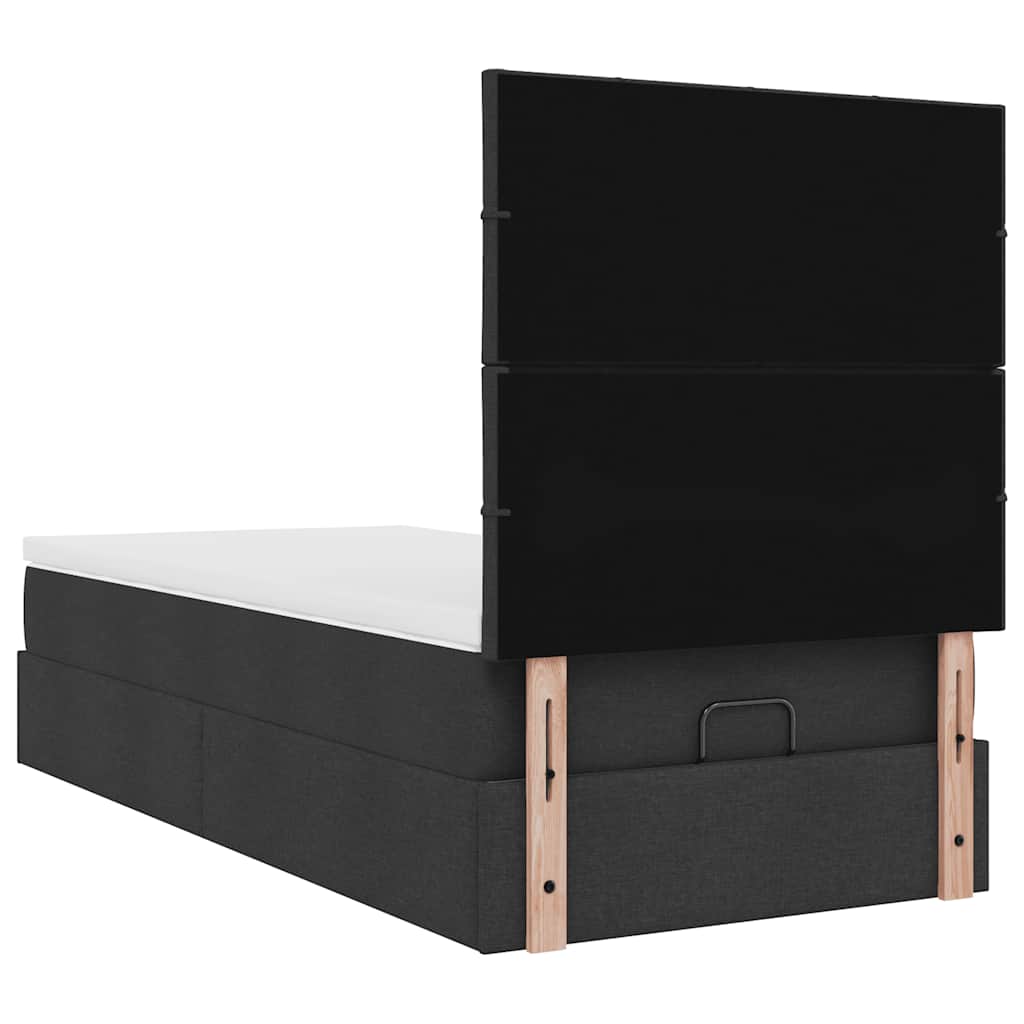 Lit ottoman avec matelas noir 90x200 cm tissu - XIOS