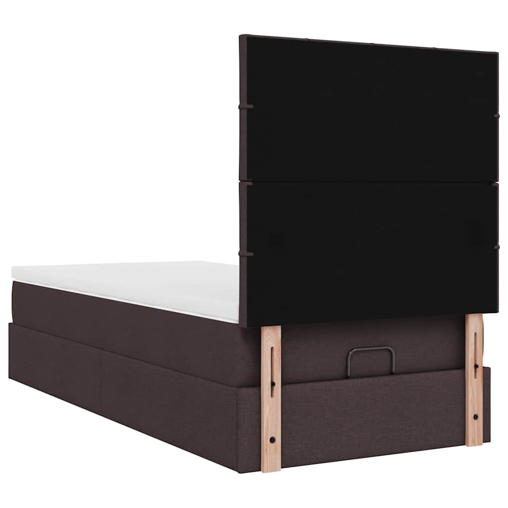 Lit ottoman avec matelas marron foncé 90x200 cm tissu - XIOS